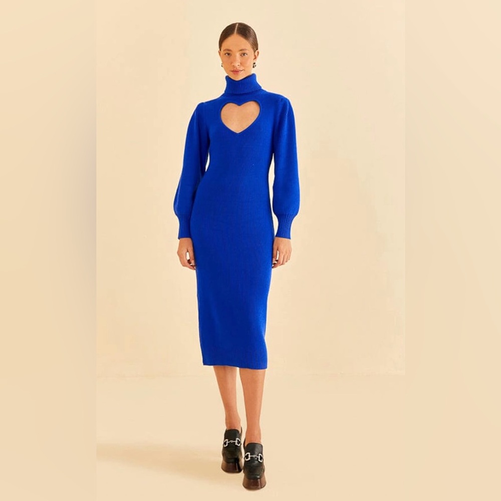 Farm Rio Blue Heart Neckline Knit Dress L